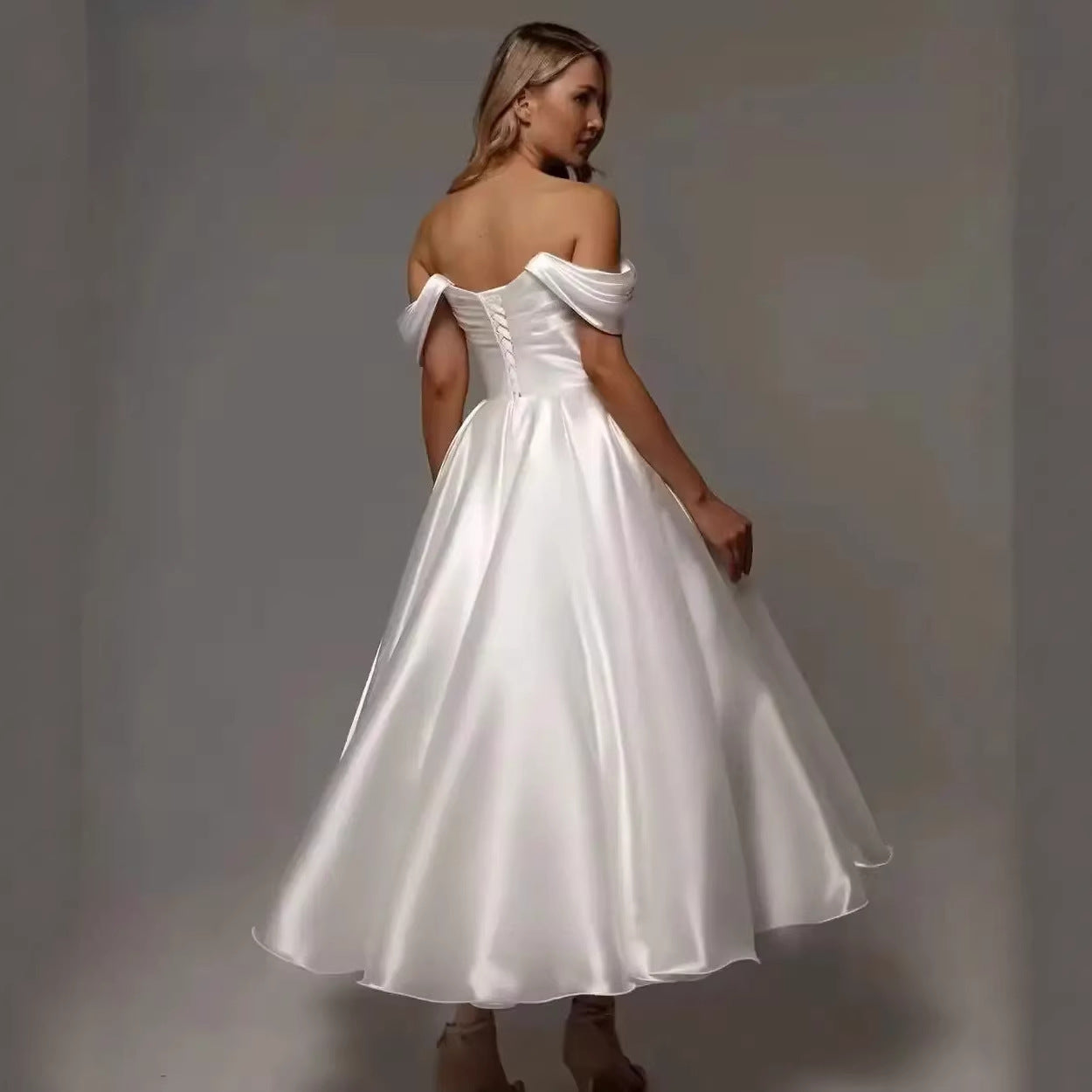 Maxi White Satin One-Shoulder Bridesmaid Dress