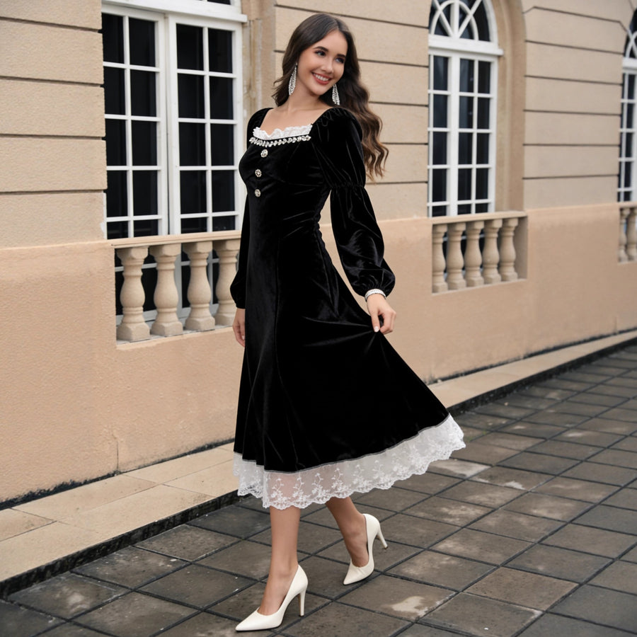 Black Velvet Long Prom Dress
