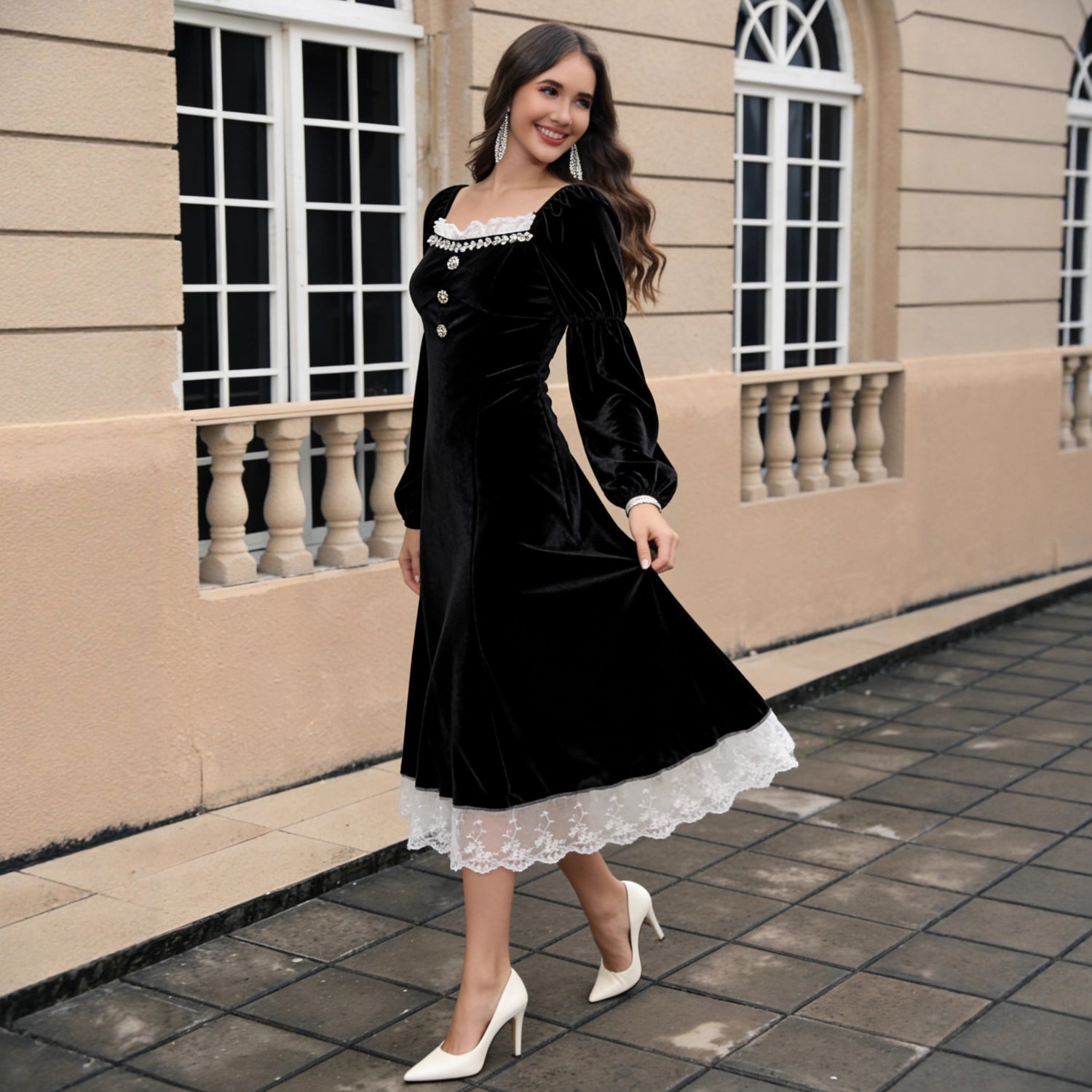Black Velvet Long Prom Dress