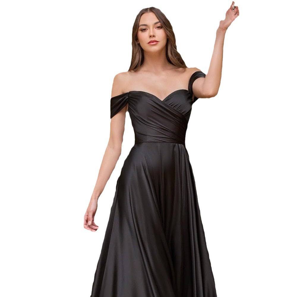Maxi Satin Off-Shoulder Bridesmaid Dress