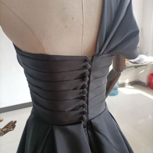 Black Satin One-Shoulder Bridesmaid Dress