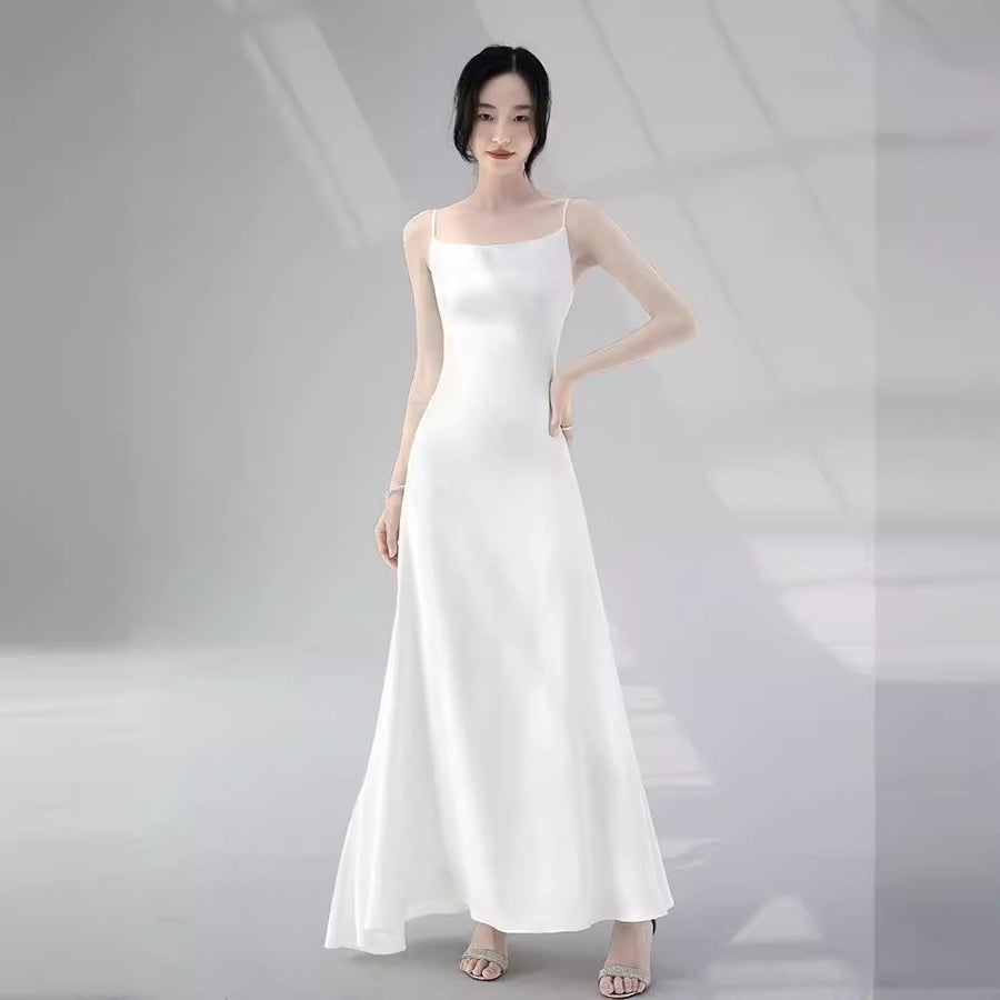 Maxi White Satin Bridesmaid Dress