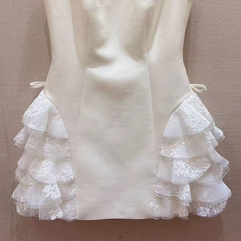 Ivory Lace Sleeveless Short Homecoming Dress