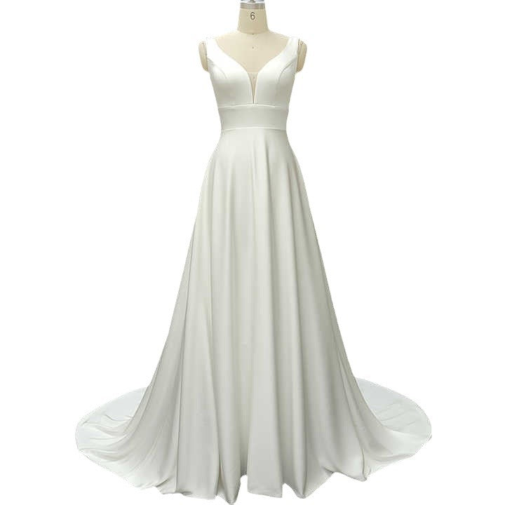 White Satin V-Neck Bridesmaid Dress