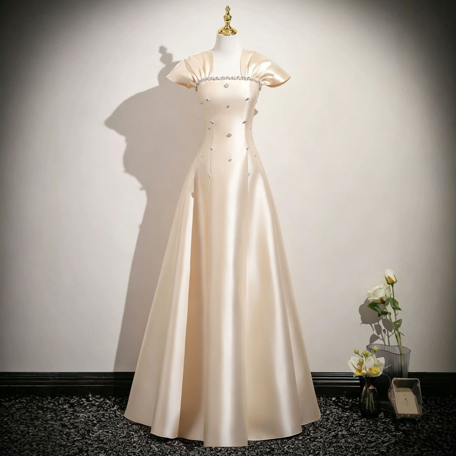 Champagne Satin Plus Size Formal Dress