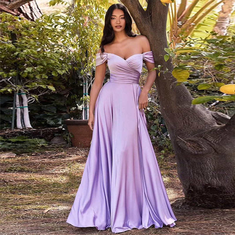 Maxi Satin Off-Shoulder Bridesmaid Dress
