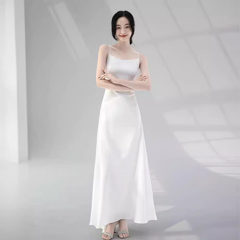 Maxi White Satin Bridesmaid Dress