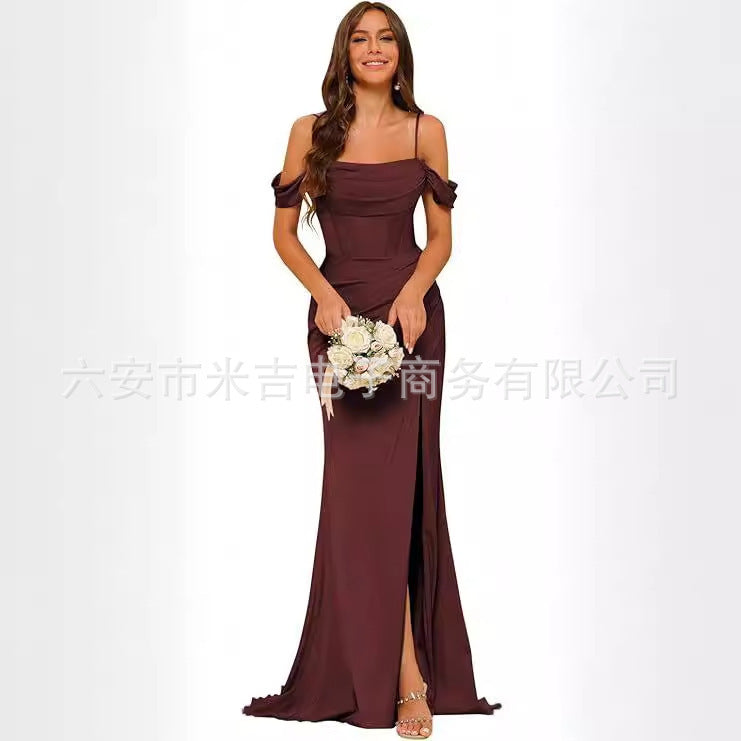 Satin Corset Slit Bridesmaid Dress