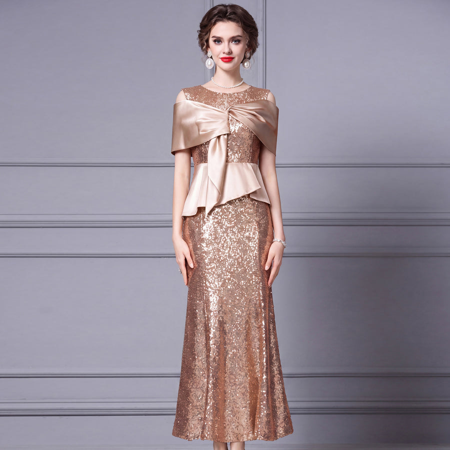 Burgundy Off-Shoulder Sequin Long Prom Dress