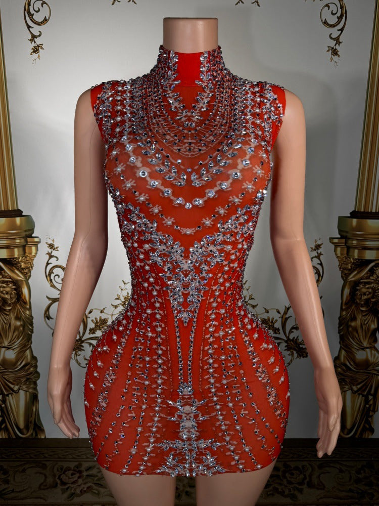 Red Tulle Rhinestone Short Homecoming Dress