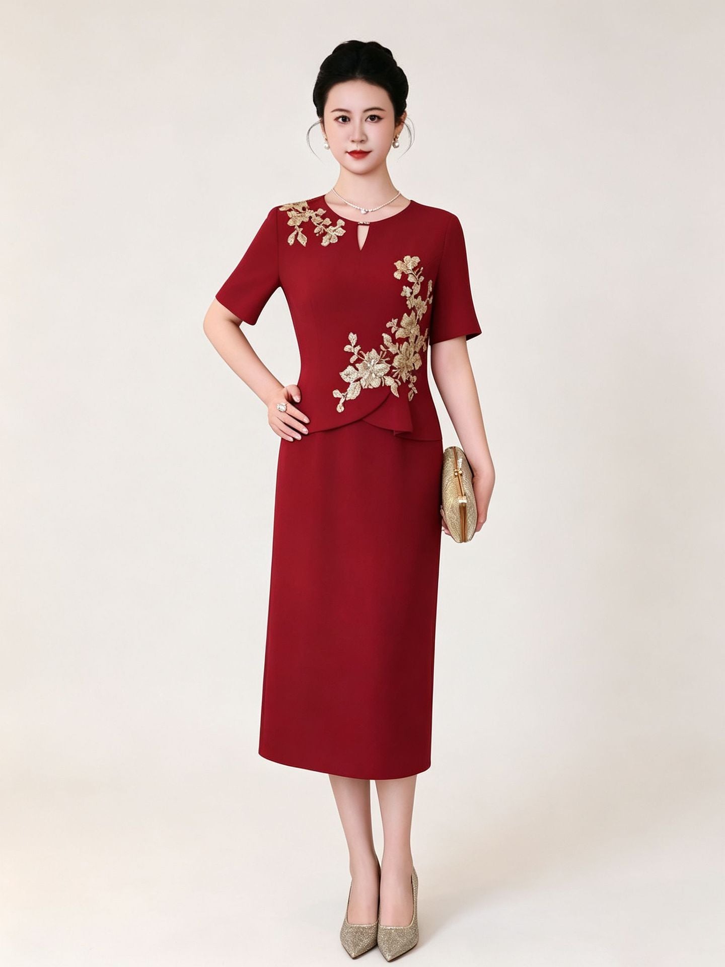 Wine Two Piece Bodycon Long Prom Dress