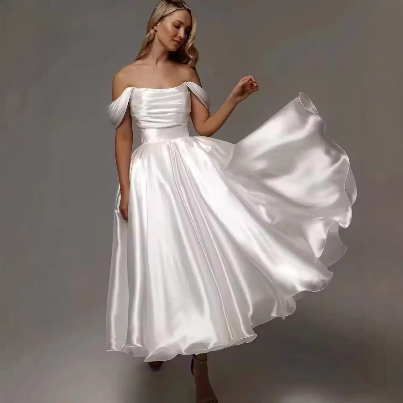 Maxi White Satin One-Shoulder Bridesmaid Dress