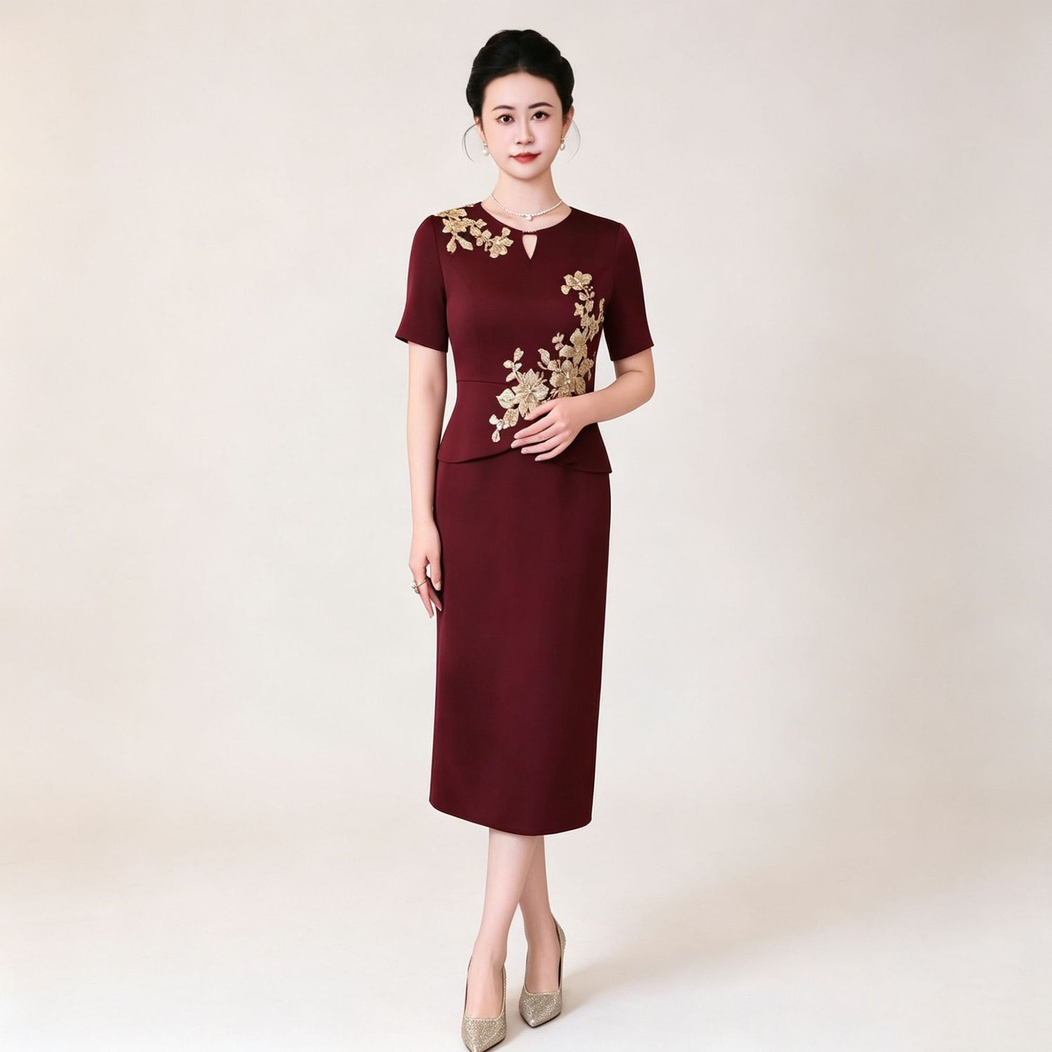 Wine Two Piece Bodycon Long Prom Dress