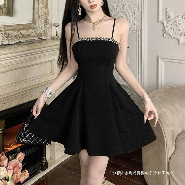 Black Spaghetti Strap A-Line Short Homecoming Dress