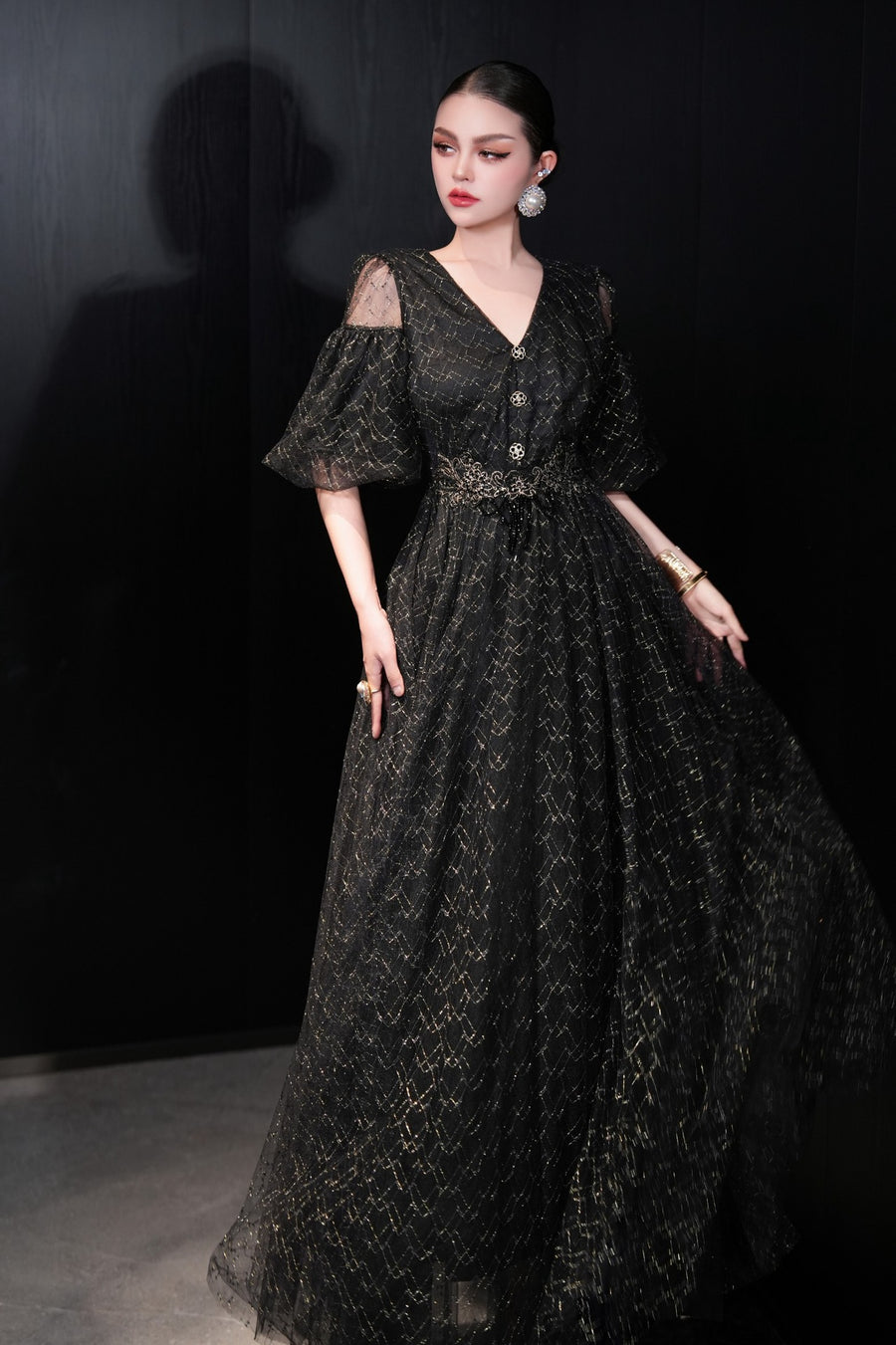 Black Tulle V-Neck Plus Size Formal Dress