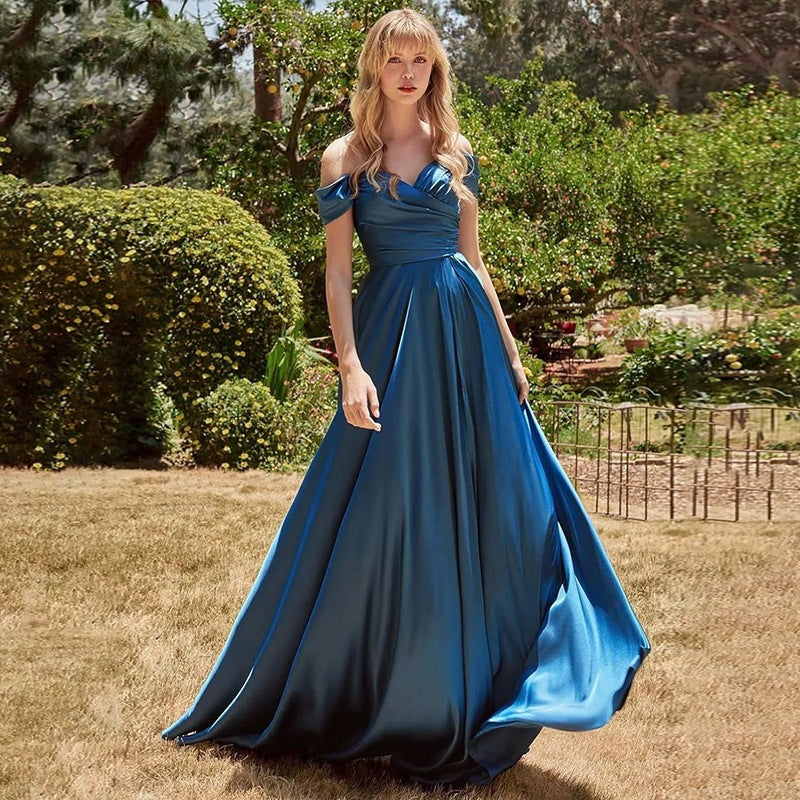 Satin Off-Shoulder Slit Bridesmaid Dress