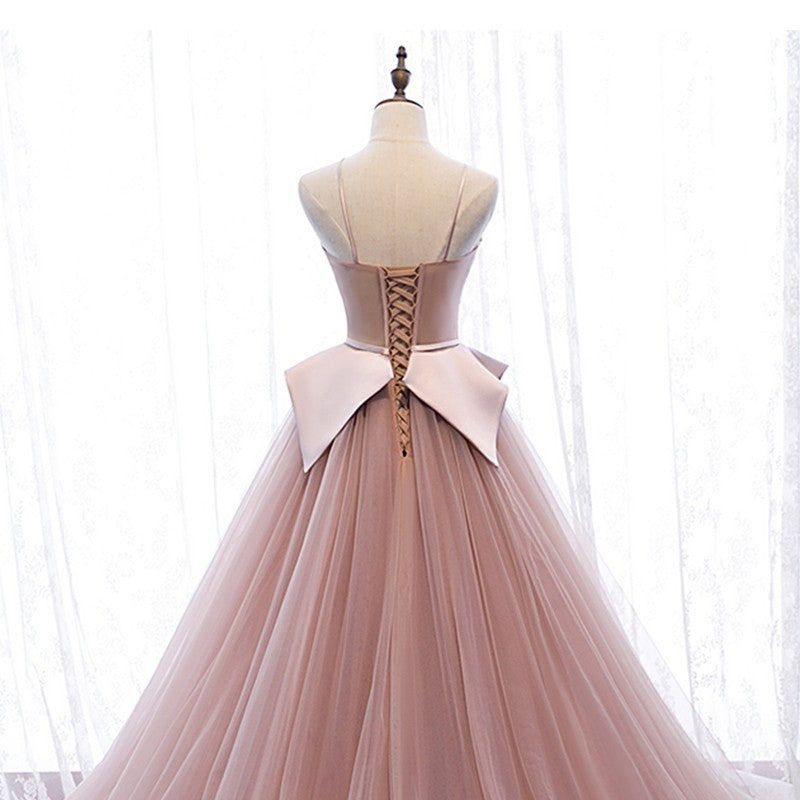 Pink Satin Spaghetti Strap Bridesmaid Dress