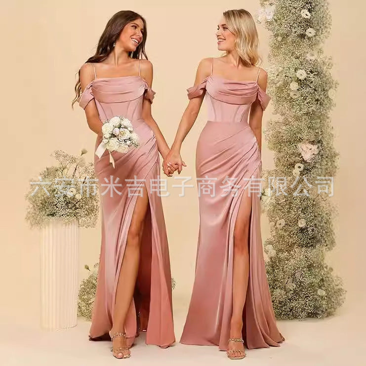 Satin Corset Slit Bridesmaid Dress