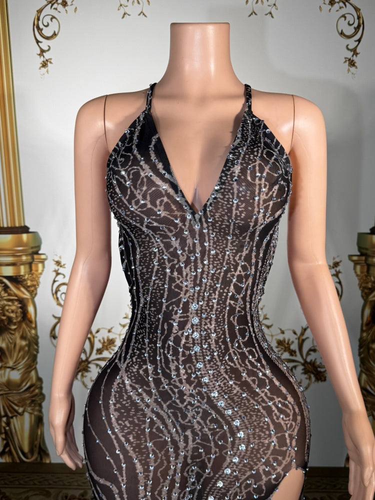 Black Tulle Spaghetti Strap Long Prom Dress