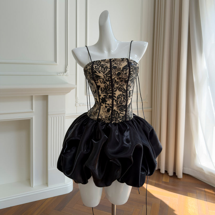 Black Lace Spaghetti Strap Short Homecoming Dress