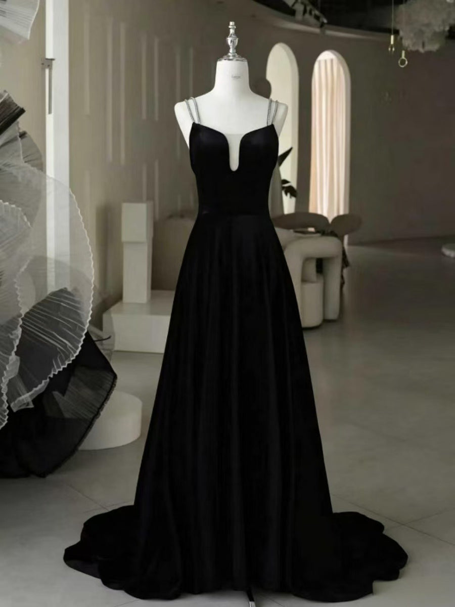 Black Satin V-Neck Bridesmaid Dress