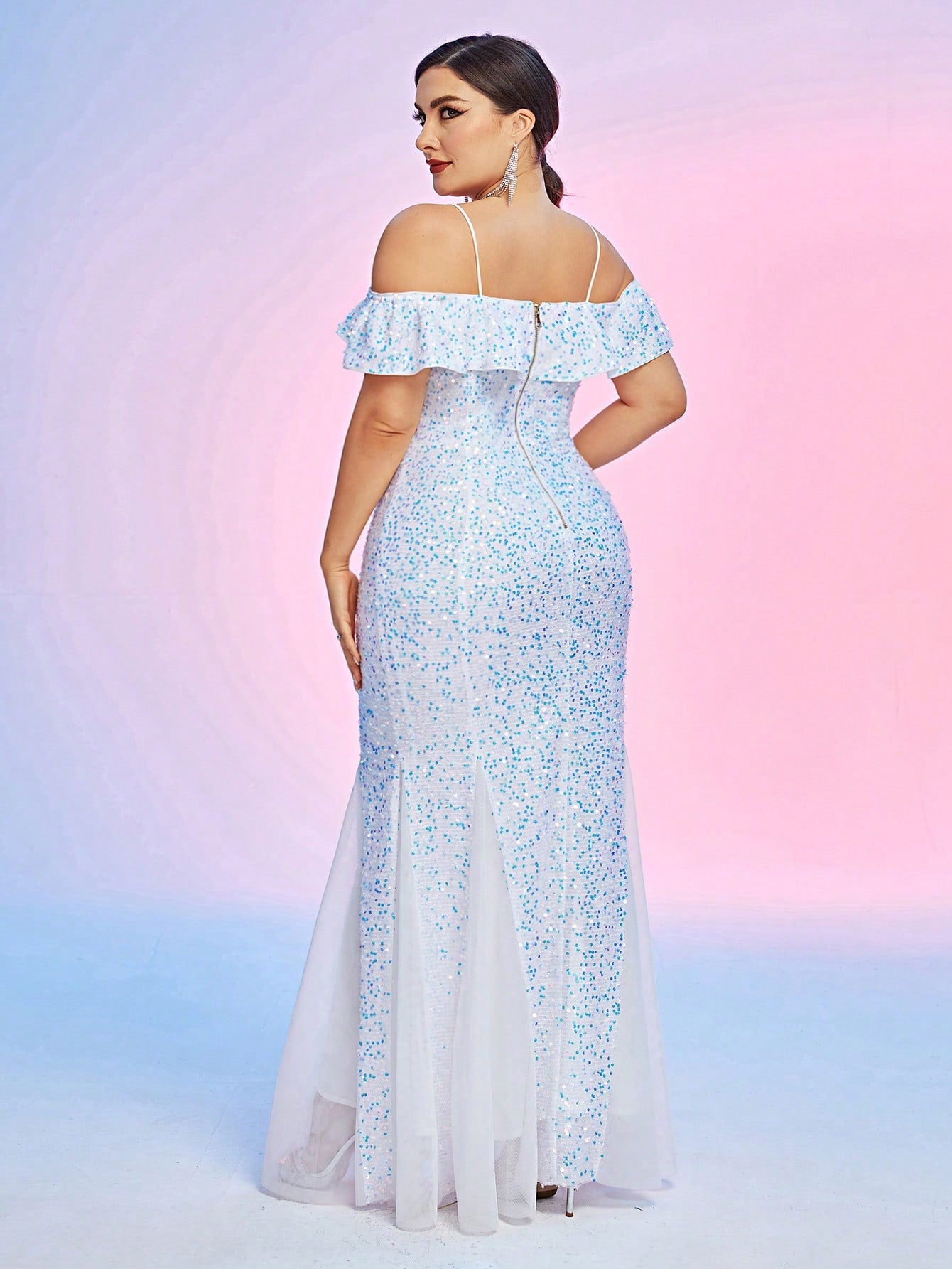 White Tulle Off-Shoulder Plus Size Formal Dress