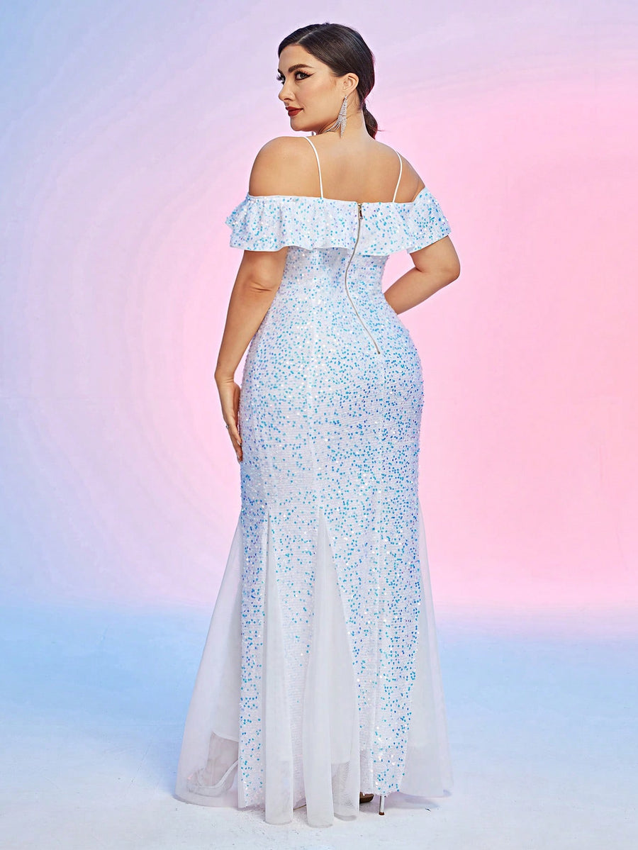 White Tulle Off-Shoulder Plus Size Formal Dress