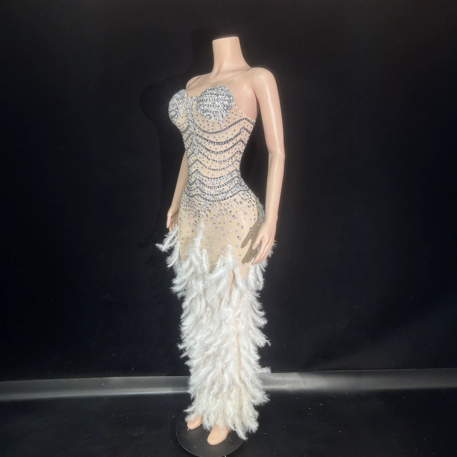 White Rhinestone Feather Wedding Guest Dress