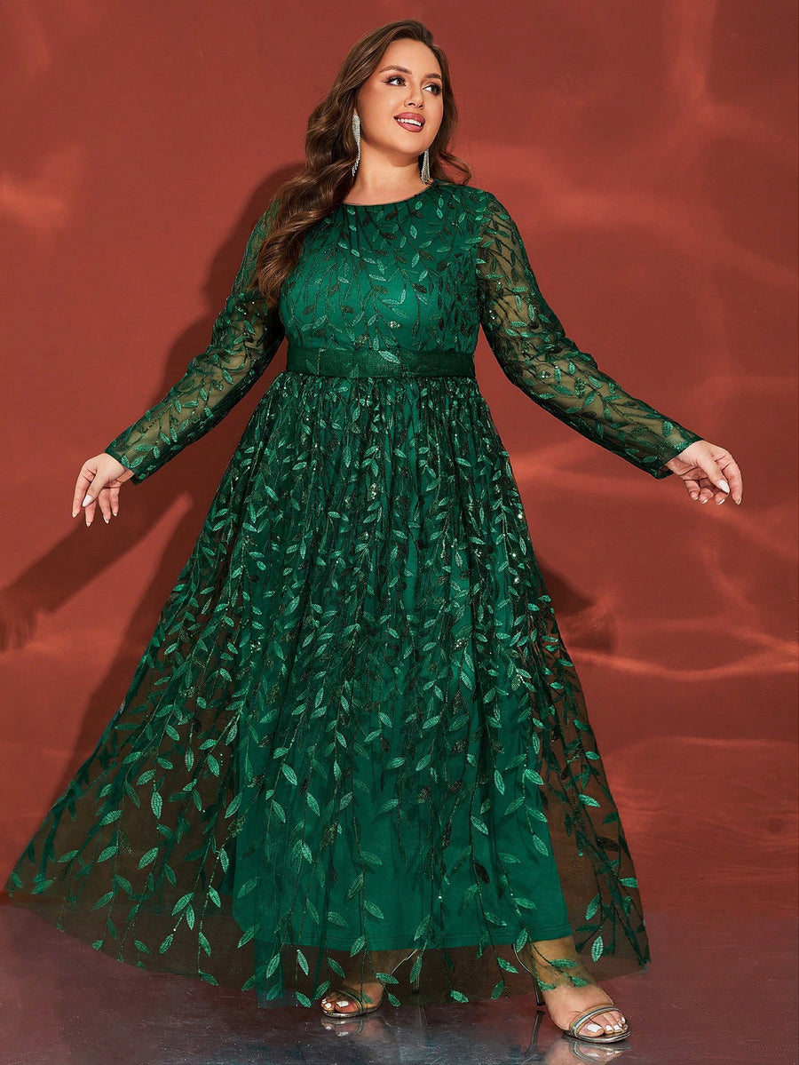 Green Tulle Round Neck Plus Size Formal Dress