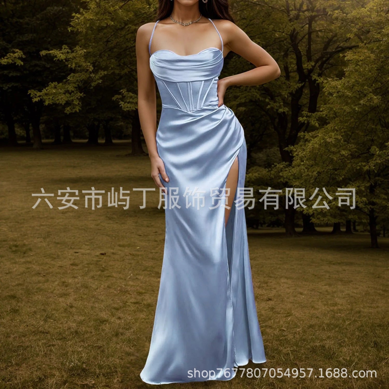 Black Satin Spaghetti Strap Bridesmaid Dress