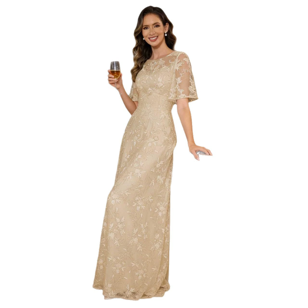 Tulle Lace Round Neck Plus Size Formal Dress