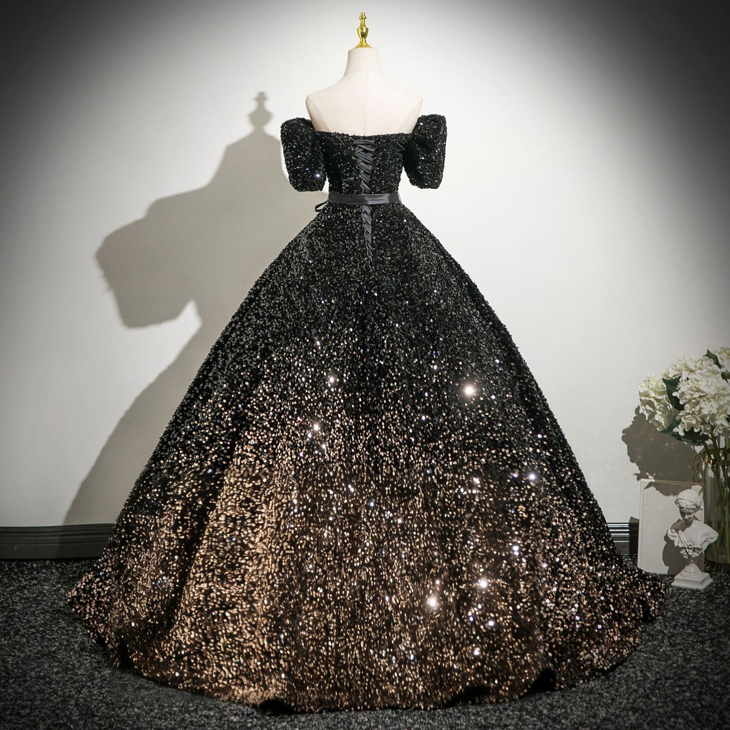 Black One-Shoulder Sequin Plus Size Formal Dress