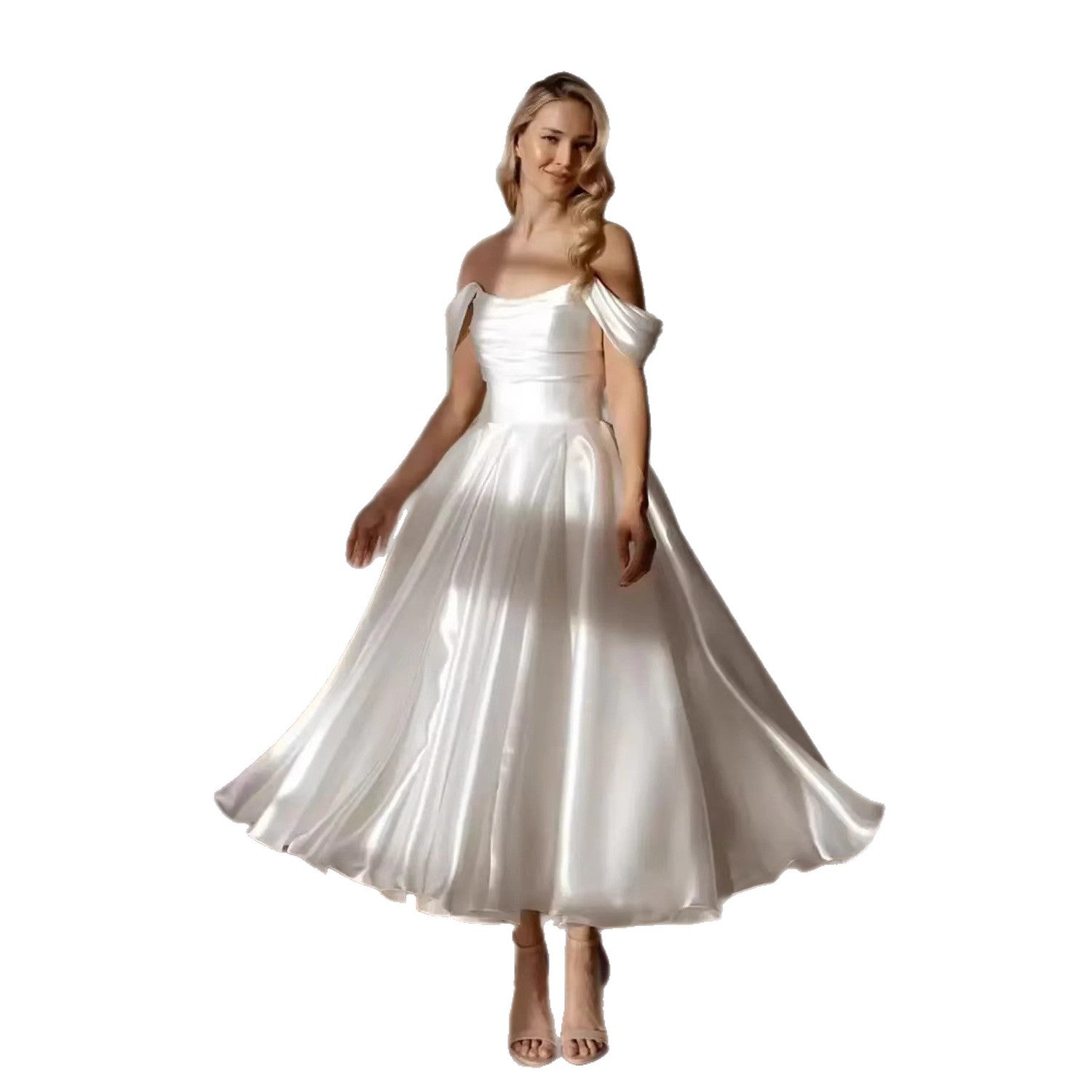 Maxi White Satin One-Shoulder Bridesmaid Dress