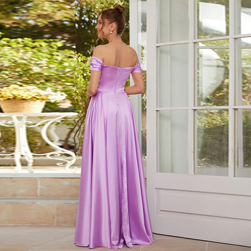 Maxi Satin Off-Shoulder Bridesmaid Dress