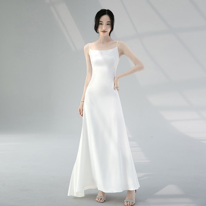 Maxi White Satin Bridesmaid Dress