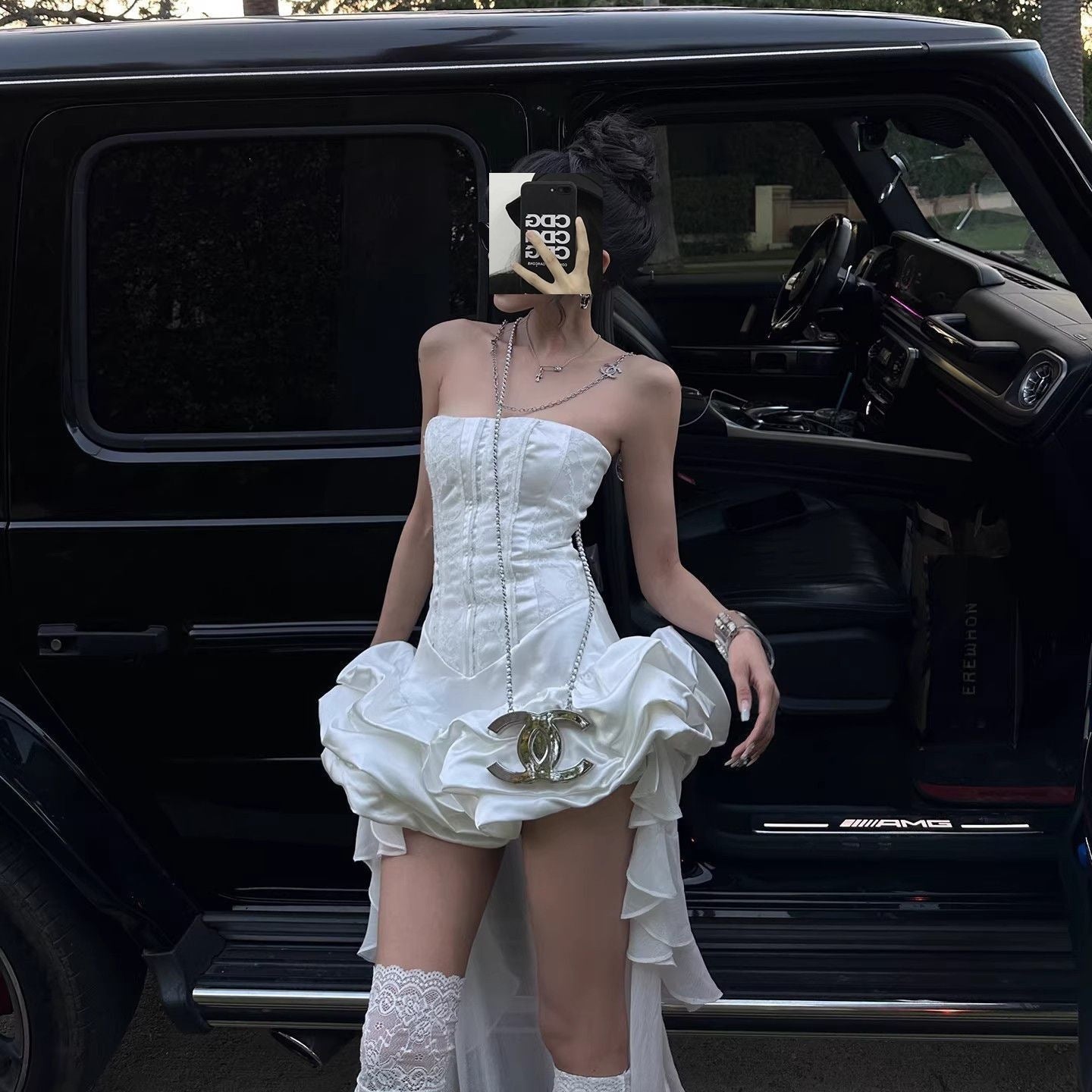 White Knit Strapless Short Homecoming Dress
