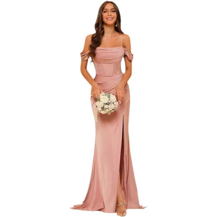 Black Satin Corset Bridesmaid Dress