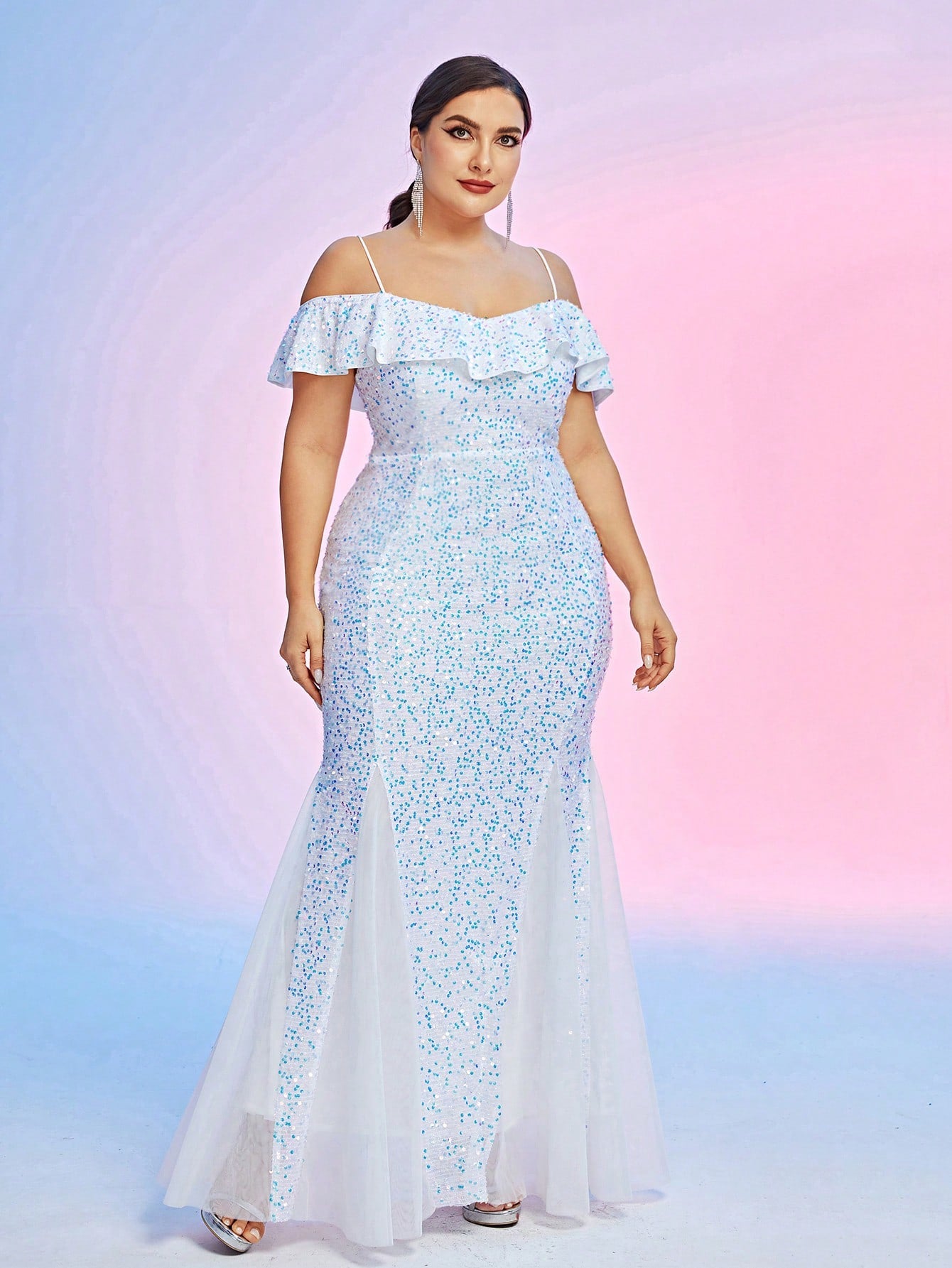 White Tulle Off-Shoulder Plus Size Formal Dress