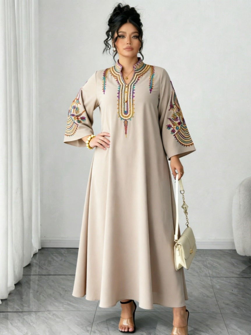 Khaki Embroidered Long Prom Dress
