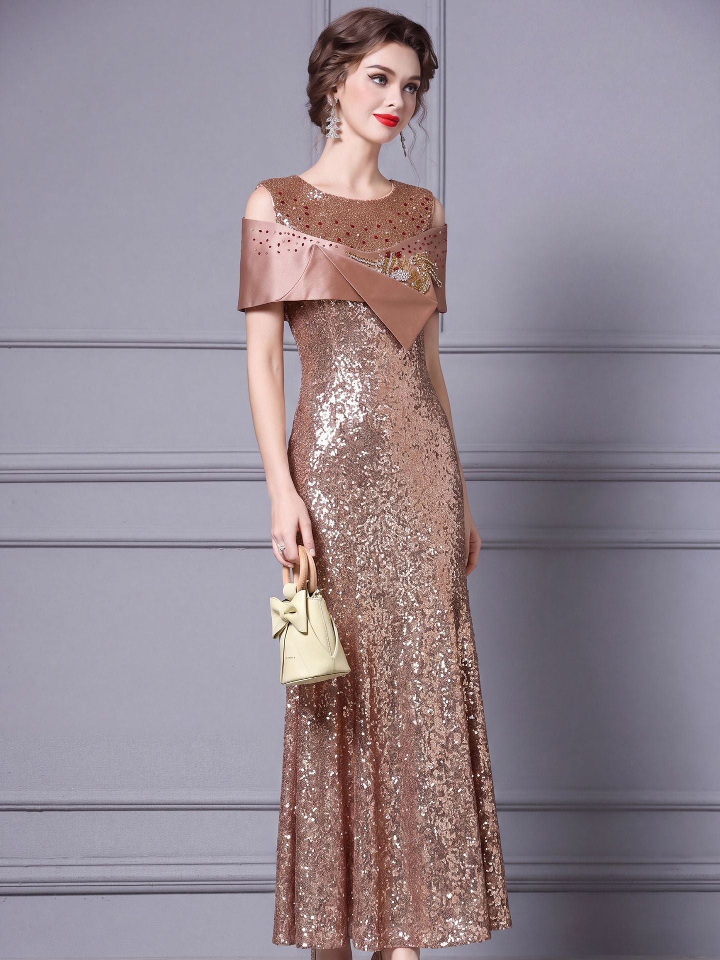 Burgundy Sequin Long Prom Dress