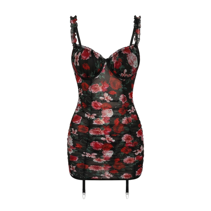 Black Lace Floral Nightgown