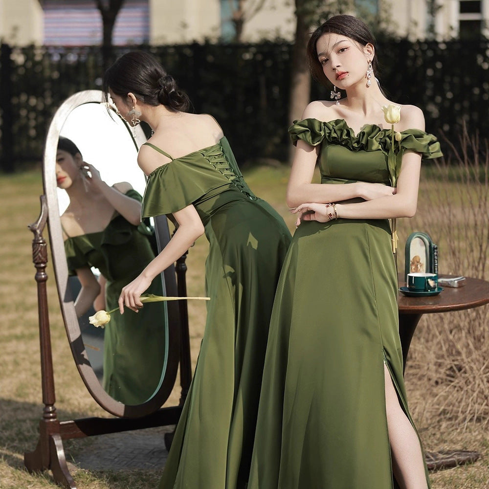 Green Satin Bridesmaid Dress