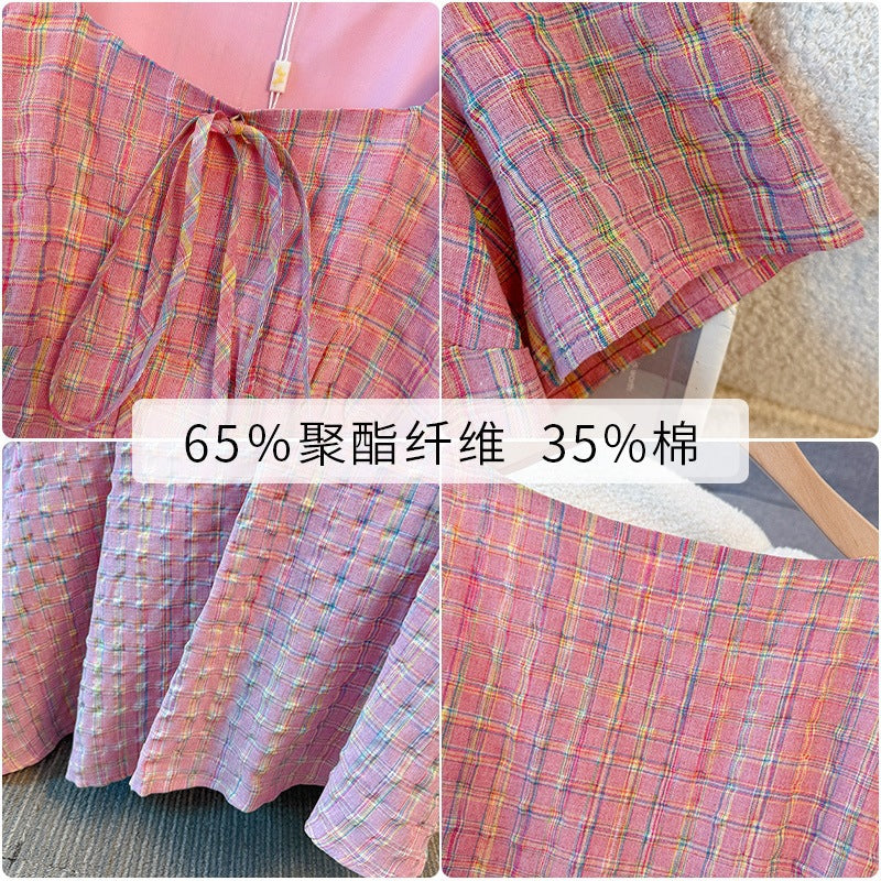 Pink Square Neck Short Sleeve Plus Size Formal Dress