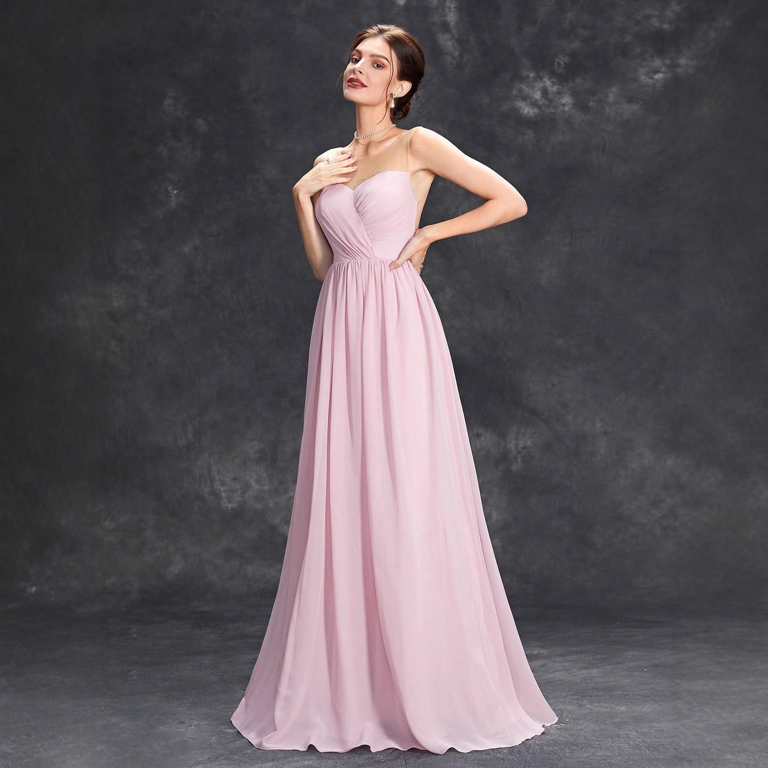 Pink Chiffon Strapless Bridesmaid Dress