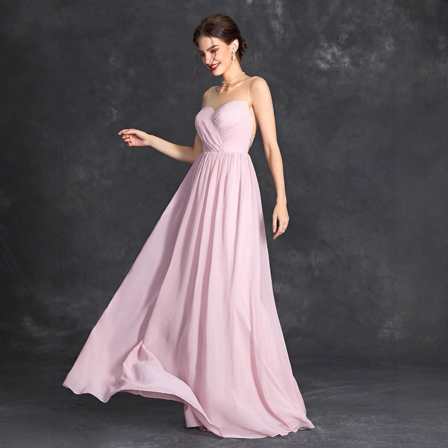 Pink Chiffon Strapless Bridesmaid Dress