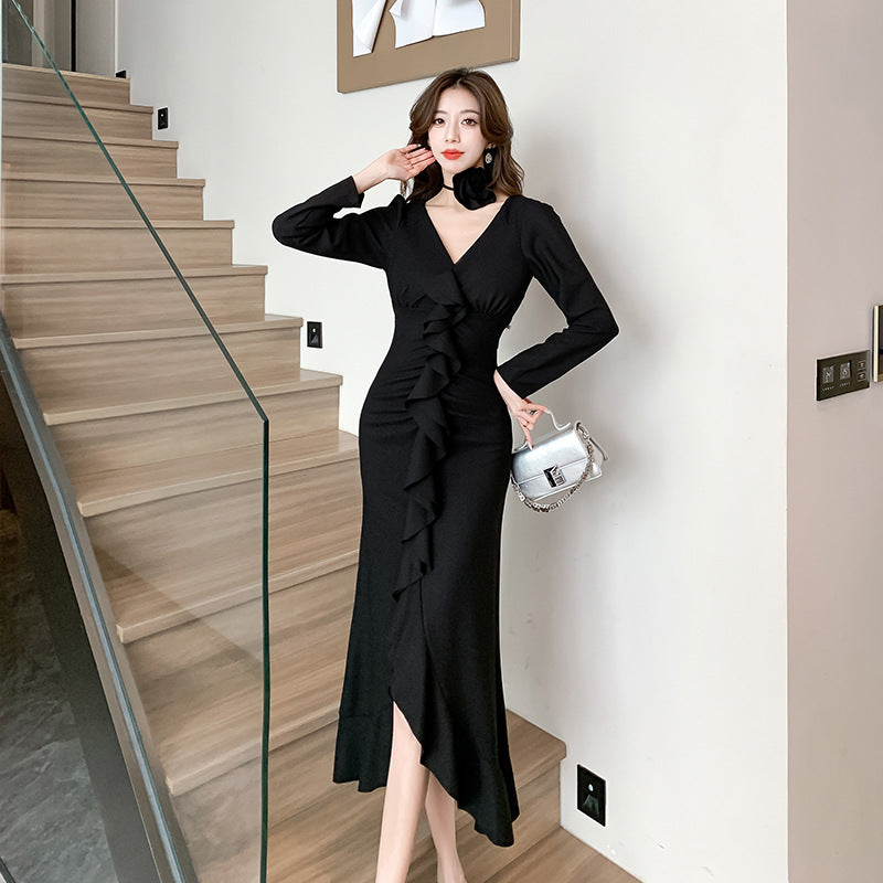 Black Long Sleeve Mermaid Long Prom Dress