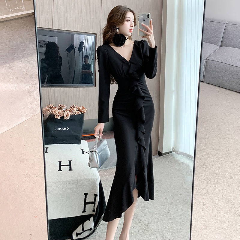 Black Long Sleeve Mermaid Long Prom Dress