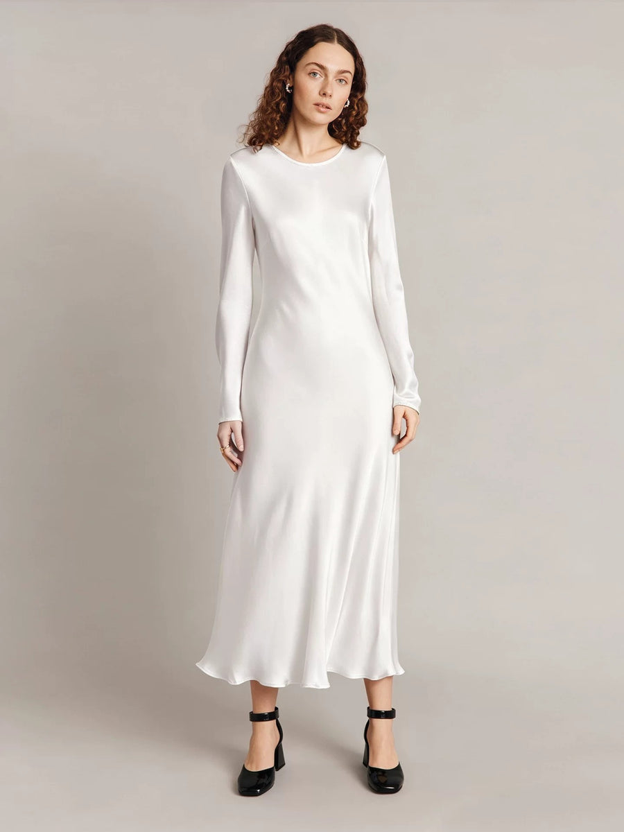 Black Satin Long Sleeve Graduation Dress