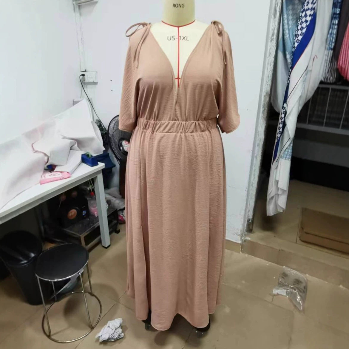 Off-Shoulder V-Neck Wedding Guest Dress