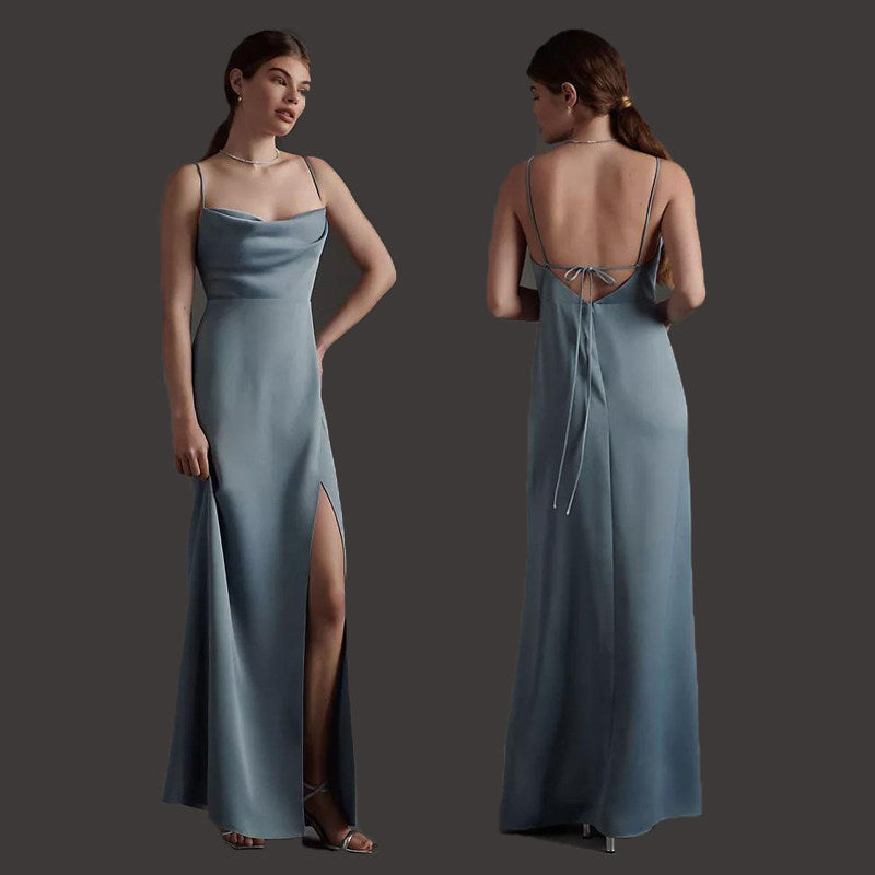 Blue Satin Bridesmaid Dress